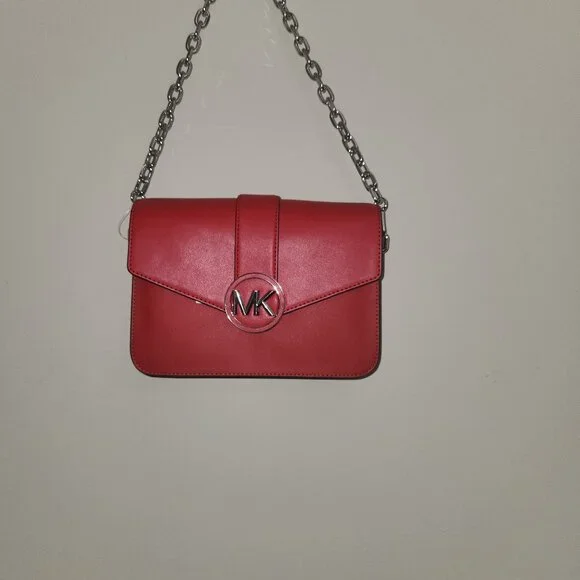 Michael Kors NWT Carmen Medium Convertible Shoulder Bag Bright Red with Silver - Picture 2 of 6